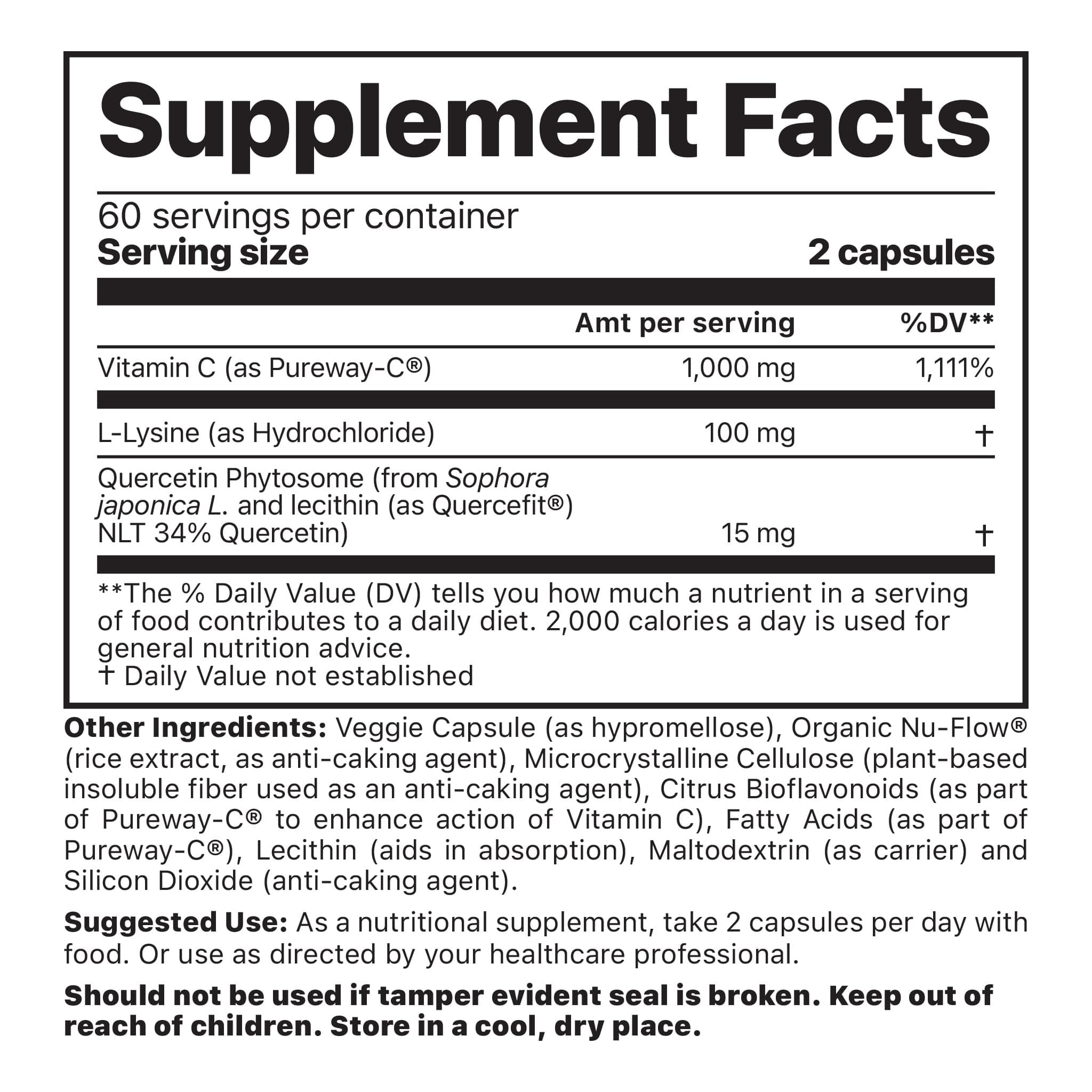 Jigsaw Health Pureway-C Plus | Clinically Tested Vitamin C Capsules for Immune Support and Healthy Aging with L-Lysine and Quercifit, 120 Count