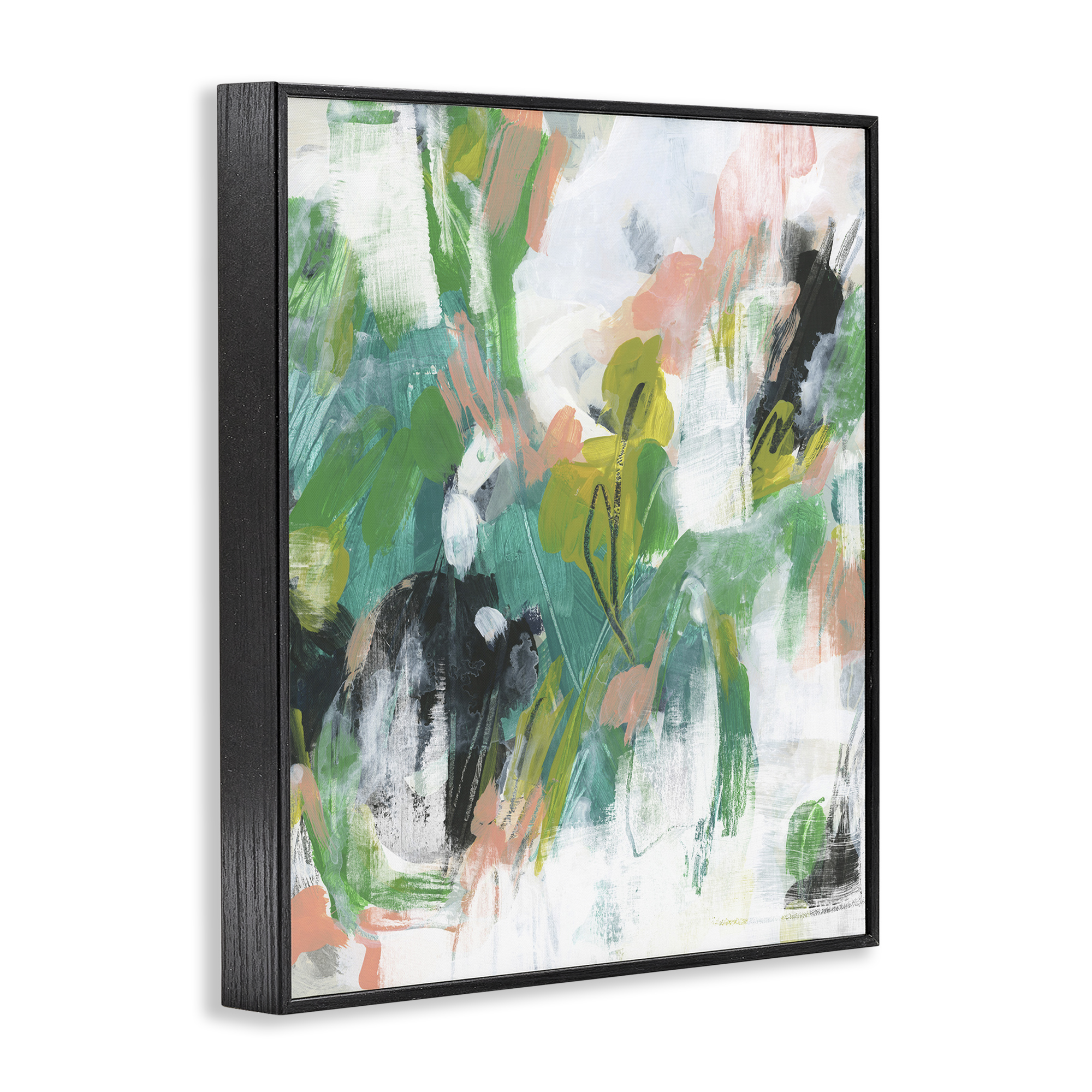 Stupell Industries Chaotic Green & Pink Abstract Abstract Painting Black Framed Art Print Wall Art, 24 x 30