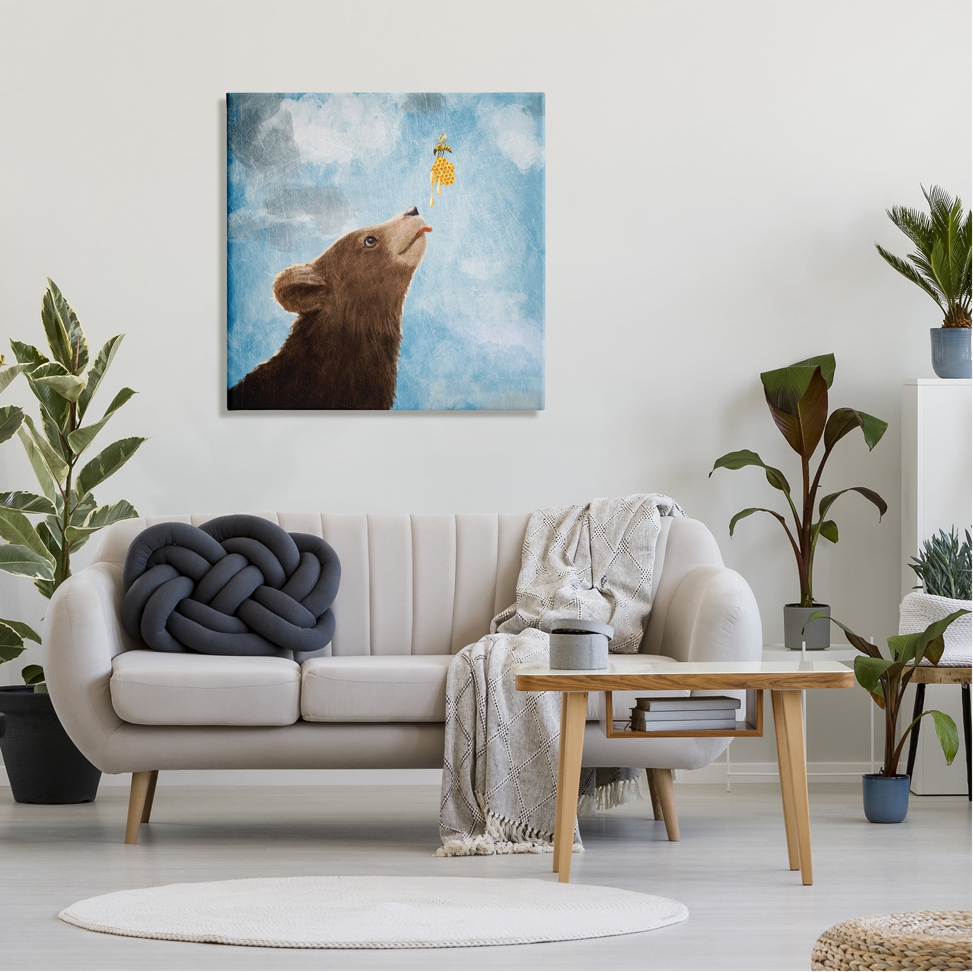 Stupell Industries Bear & Honey Bee Animals & Insects Painting Gallery Wrapped Canvas Art Print Wall Art, 30 x 30