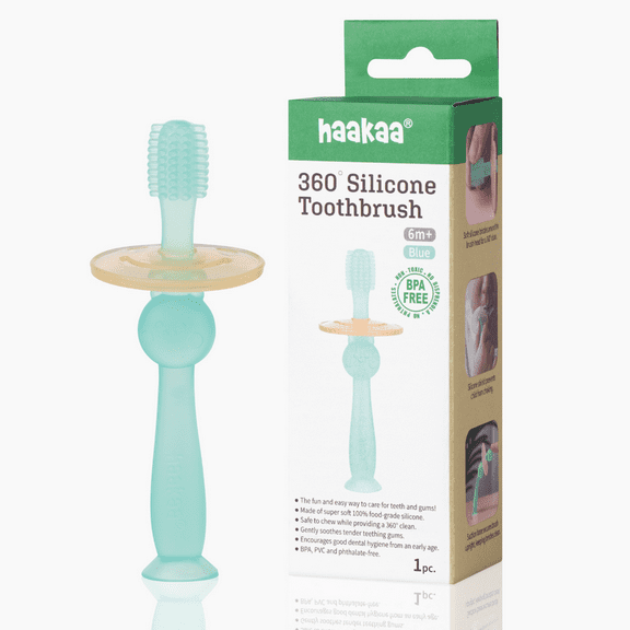 Haakaa 360 Silicone Baby Toothbrush Teether (Blue)