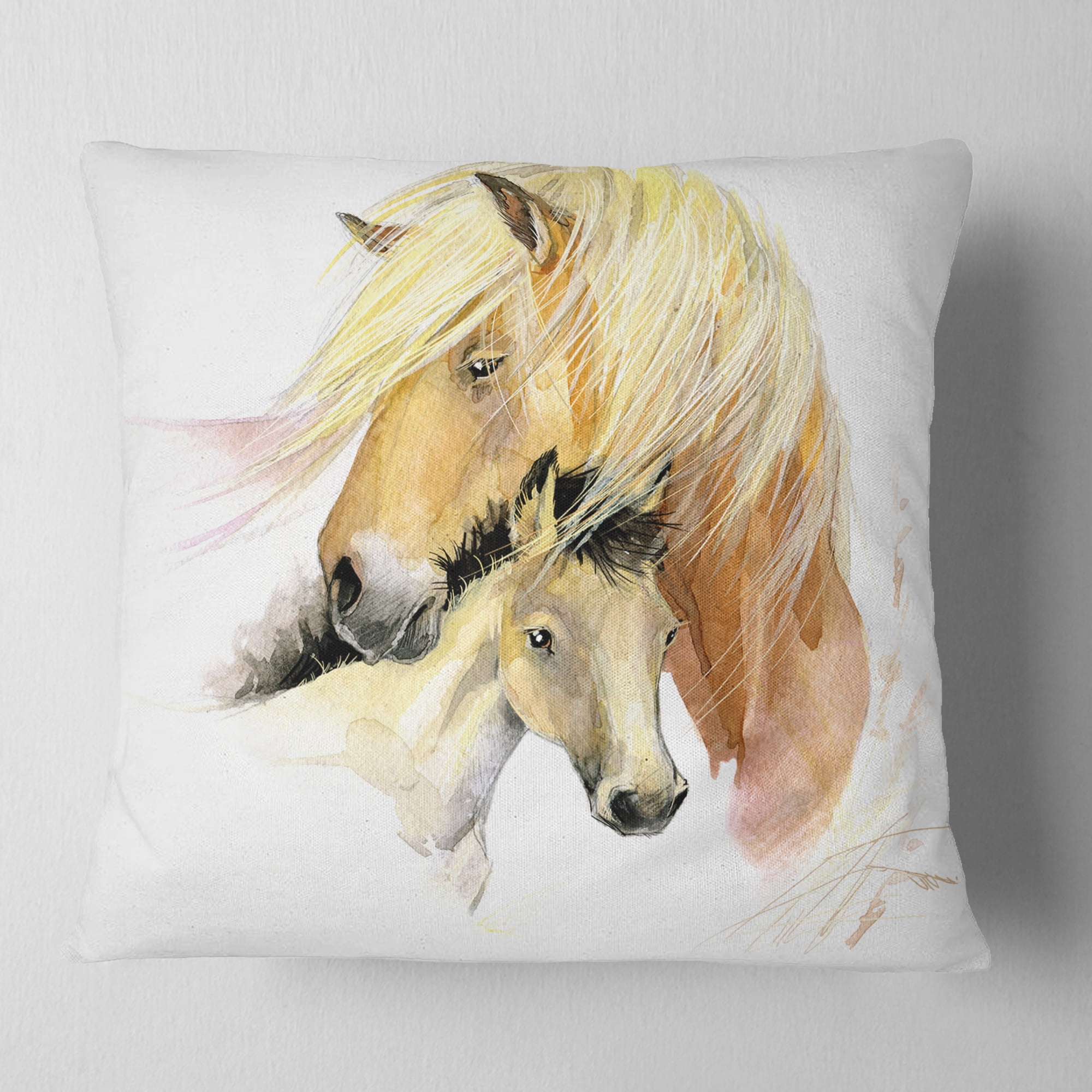 Designart Horse Mom Baby Watercolor - Animal Throw Pillow - 16x16