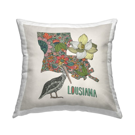 Stupell Industries Louisiana Magnolia Blossom Pelican Square Decorative Printed Throw Pillow, 18 x 18,
