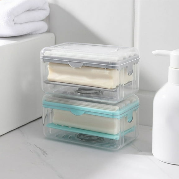 TEHAUX 1Set Rectangular Blue Plastic Soap Dish For Bathroom And Kitchen With Elegant Design