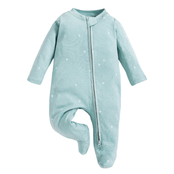 KPOPLK Baby Girl Footed Pajamas Long Sleeve Zipper One-Piece Cotton Sleeper for Girls Infant 0-18 Months Size 3-6 Months,Light Blue