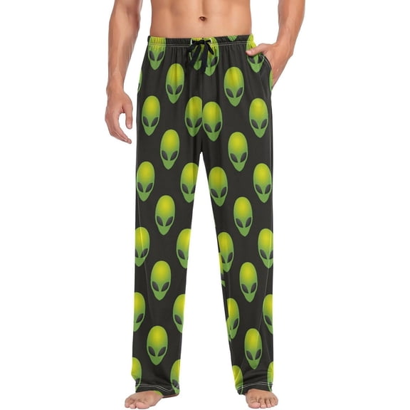 GZHJMY Men’s Cotton Pajama Pant – Cute Green Alien Print Lounge Pjs Bottom with Pockets Drawstring, Pajama Bottoms for Home and Rest, Small