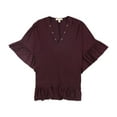 thumbnail image 2 of Michael Kors Womens Grommet-Detail Ruffled Blouse, Purple, X-Large, 2 of 2