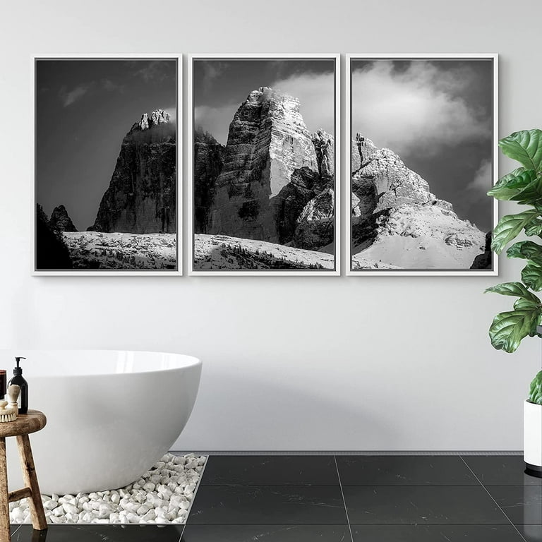 PixonSign Framed Canvas Wall Art Set of 3 Abstract Mountain Nature Painting  Canvas Prints Watercolor Landscape Modern Art for Living Room Bedroom