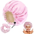 thumbnail image 1 of Gorro de Satén Suave, Gorro de Dormir de Sedoso de Doble Capa, Gorros de Dormir de Satén Ajustable Todos los Peinados, Adecuado para Lavarse la Cara, Transpirable, Rosa, 1 of 4