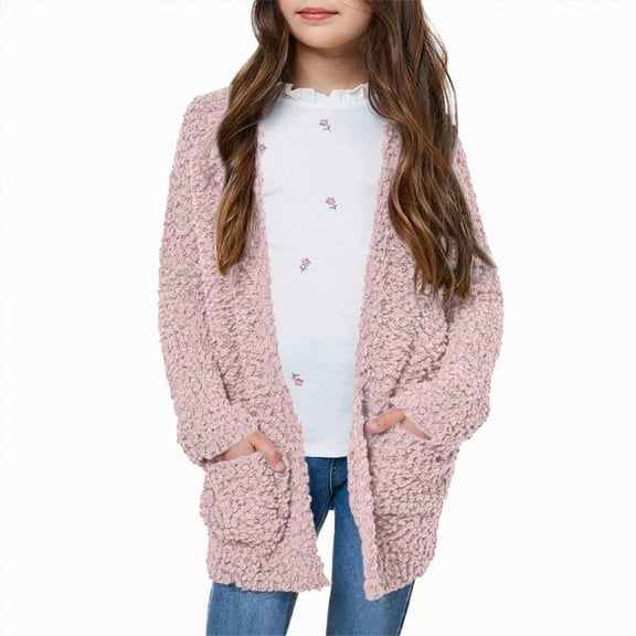 xaweyi Girls Fleece Jackets Winter Coats Warm Cosy Long Sleeve Open Front Plush Casual Outwear School Coats Lightweight Jackets,Sizes 9-10 Years