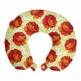thumbnail image 1 of Floral Travel Pillow Neck Rest, Warm Colored Spring Flower Blossoming Art on Shadowy Style Leaves Print, Memory Foam Traveling Accessory Airplane and Car, 12", Pale Green Vermilion, by Ambesonne, 1 of 2