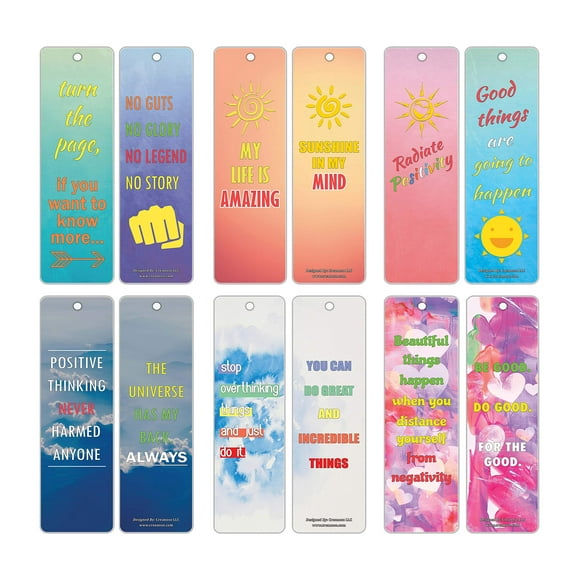 Creanoso Positive Vibe Quotes Inspirational Sayings Bookmark Cards (30-Pack) – Premium Gifts Bookmarks for Bookworm – Stocking Stuffers for Men & Women, Teens, Adults