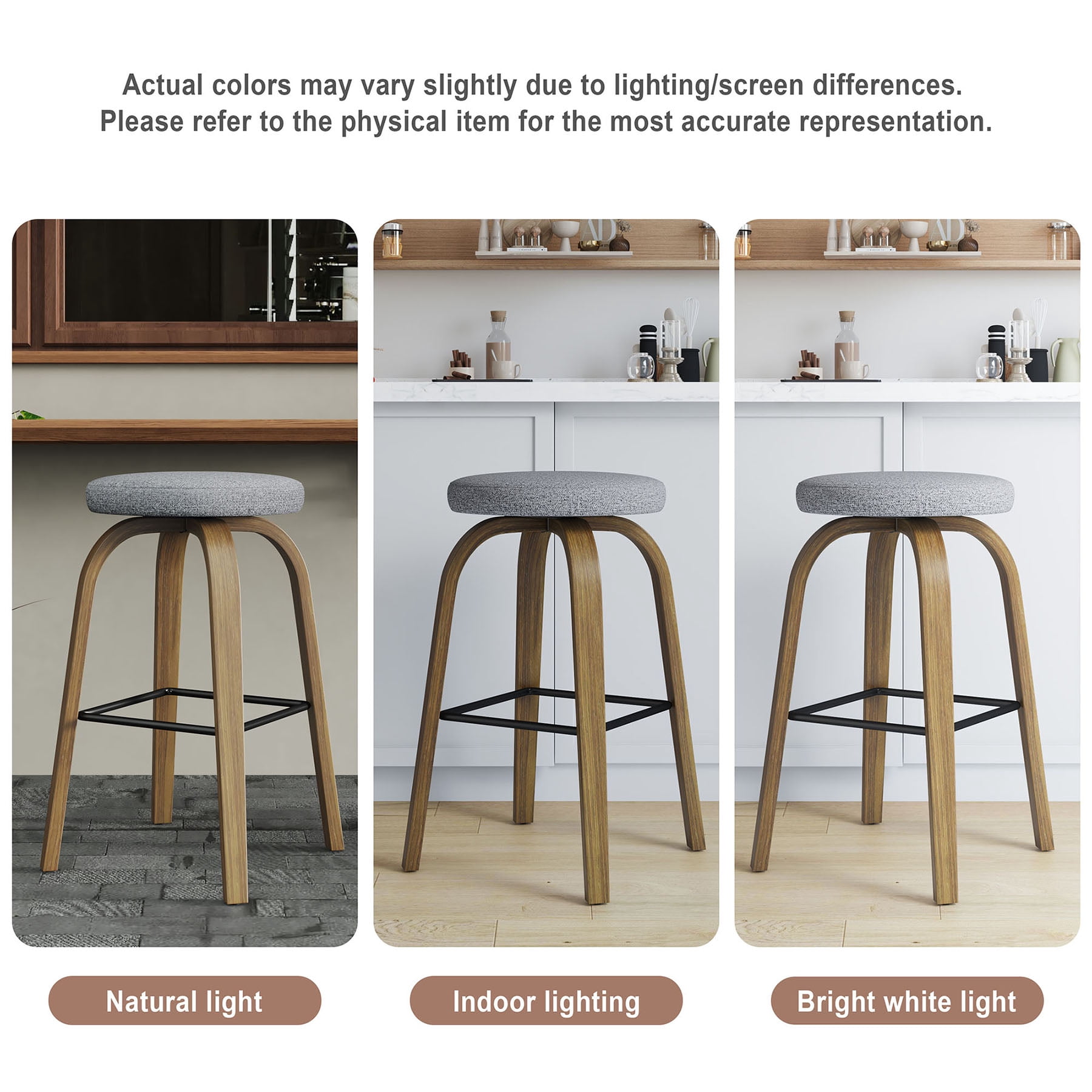 S-HOME Swivel Bar Stools Set Of 2,  Fabric Upholstered 30 Inch Height, Ideal For Restaurants And Home Use，Gray