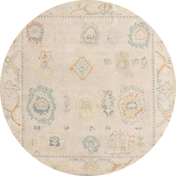 Ahgly Company Machine Washable Indoor Round Abstract Light Orange G Area Rugs, 8' Round
