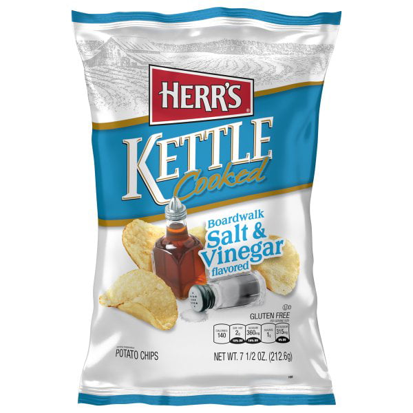 Herr's Kettle Cooked Boardwalk Salt & Vinegar Flavored Potato Chips, 8 Oz.
