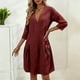 thumbnail image 2 of Vestido de Verano 3/4 Manga para las Mujeres Cuello en V Lino Vestido Suelto, Suelto Vestido Fluido para las Mujeres con Bolsillos Color Sólido, 2 of 7