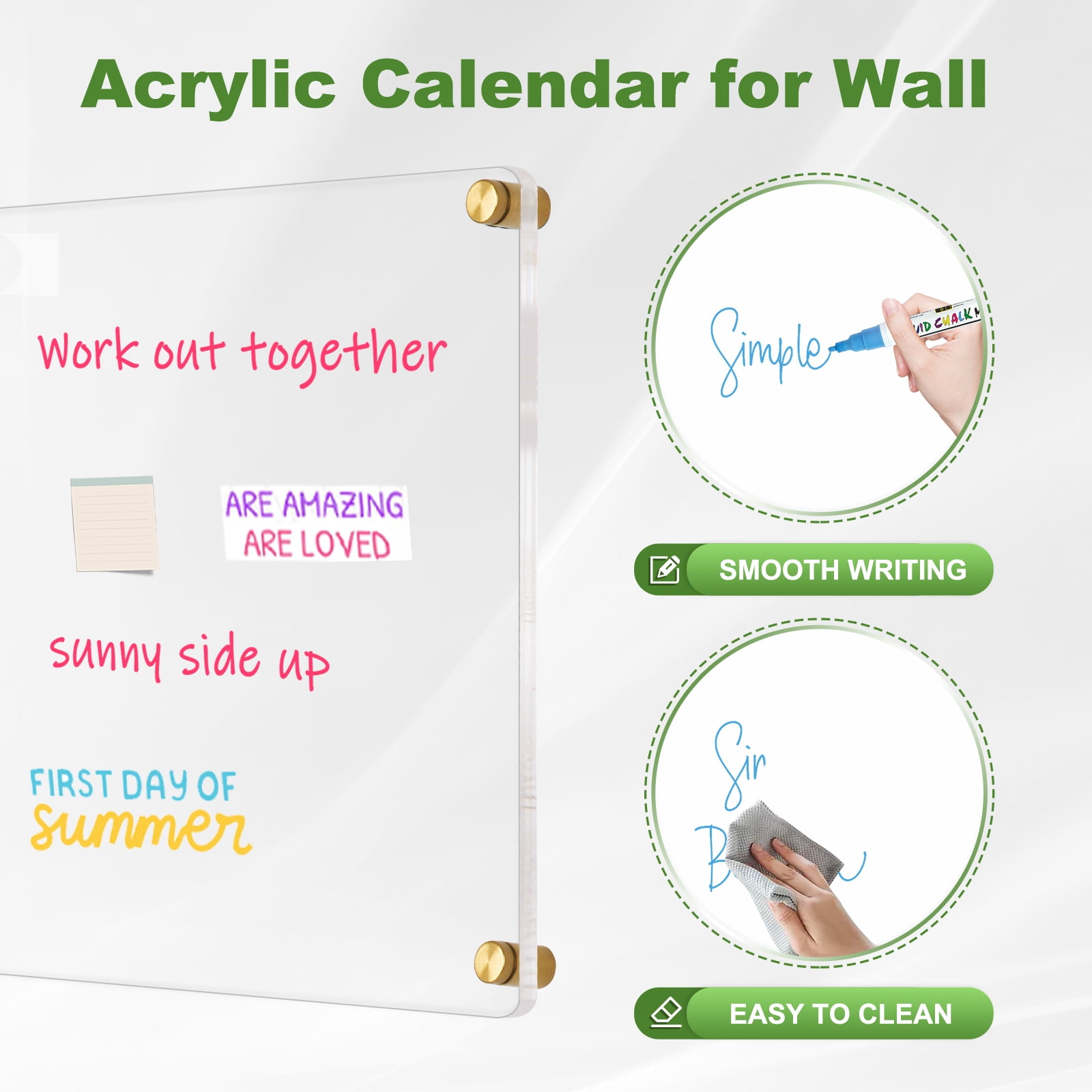 DOLLAR BOSS Oversize Acrylic Dry Erase Board for Wall, 36'' x 24'' Acrylic Writing Board Non-Magnetic Floating Ultra-Thick Dry Erase Board for Wall Non-Frame Whiteboard with Markers&Eraser for Office