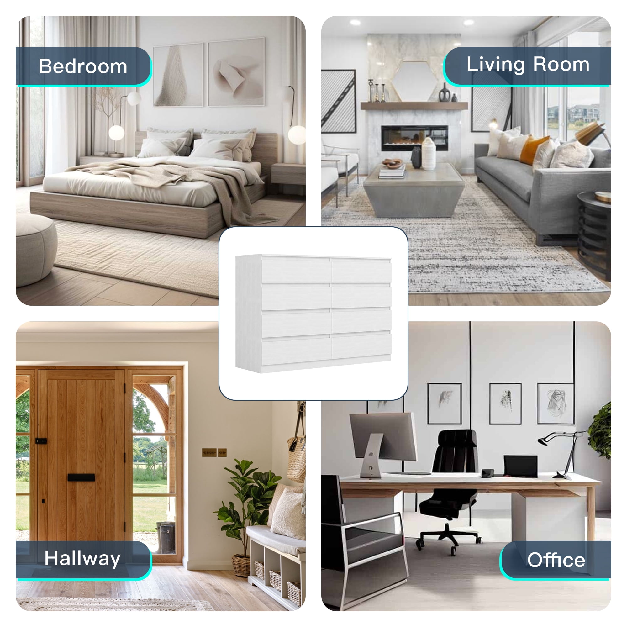 Finihen 8 Drawer Double Dresser, Modern 8 Chest of Drawers with Deep Drawers, Wide Storage Organizer Cabinet for Living Room, Kids, White Finihen 8 Drawer Double Dresser, Modern 8 Chest of Drawers with Deep Drawers, Wide Storage Organizer Cabinet for Living Room, Kids, White