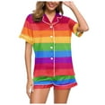thumbnail image 1 of Fgnfyis Ensemble de Mode pour Femmes, Manches Courtes, Col Rabattu, Deux Pièces, Short, Pyjama, Rouge G, 1 of 6