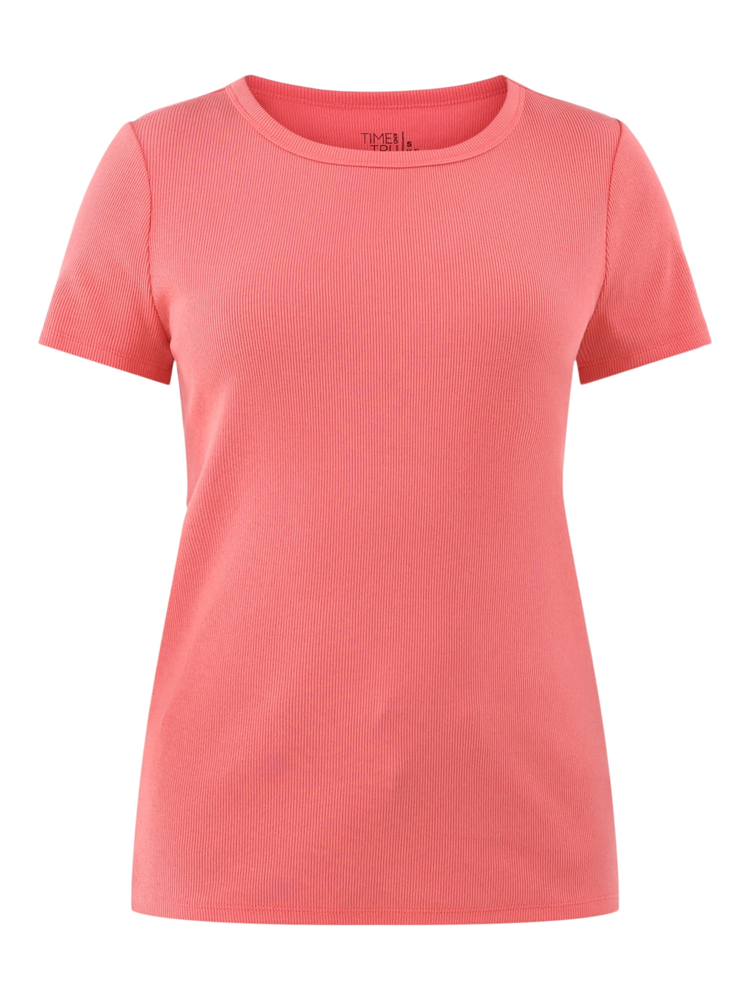 Time and Tru Women’s Rib Crewneck Tee with Short Sleeves, Sizes XS-XXXL