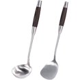 thumbnail image 1 of Wok Spatula & Ladle, 304 Stainless Steel Utensils Set with Long Wooden Handle Heat Resistant, 14-15 Inch Ladle and Spatula Set for Cooking, 1 of 7