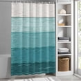thumbnail image 3 of Teal Wood Grain Fabric Shower Curtain Rustic Ombre Wooden Stripes Washable Shower Curtains for Bathroom, Waterproof Bath Curtain with Hooks Home Decor 72x84in, 3 of 8