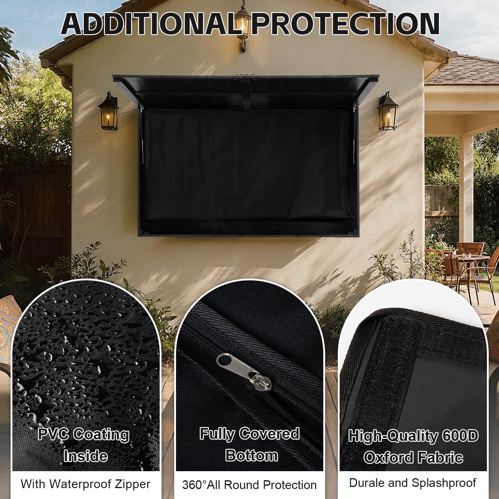 Outdoor TV Hard Cover, Solid Wood Weatherproof TV Enclosure w/ Wall Mounting Bracket , 600D Oxford Outdoor TV Cover (Fits 32-55 Inches), Black