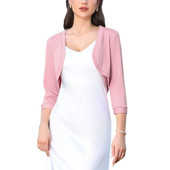 INSPIRE CHIC 3/4 Sleeve Shrugs for Women Cropped Bolero Shrug Open Front Cardigan Sweaters Party Clubwear XS Pink