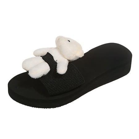 

Gzea Travel Slippers Women s Bear Cloth Thick Bottom Beach Sandals Black 39