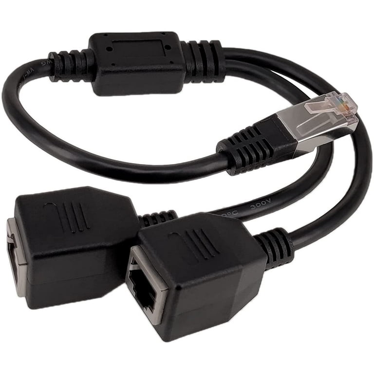 RJ45 Splitter Adapter 1 to 2 Dual Female Port CAT7/6/5e/5 LAN Ethernet  Converter (Black)