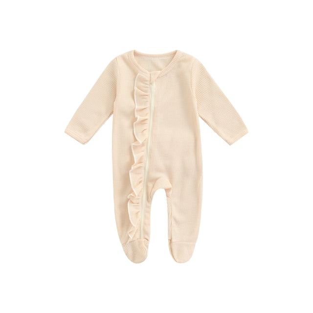 Kmbangi Baby Girl Long Sleeve Romper Foot Warp Pure Color Ruffles Playsuit