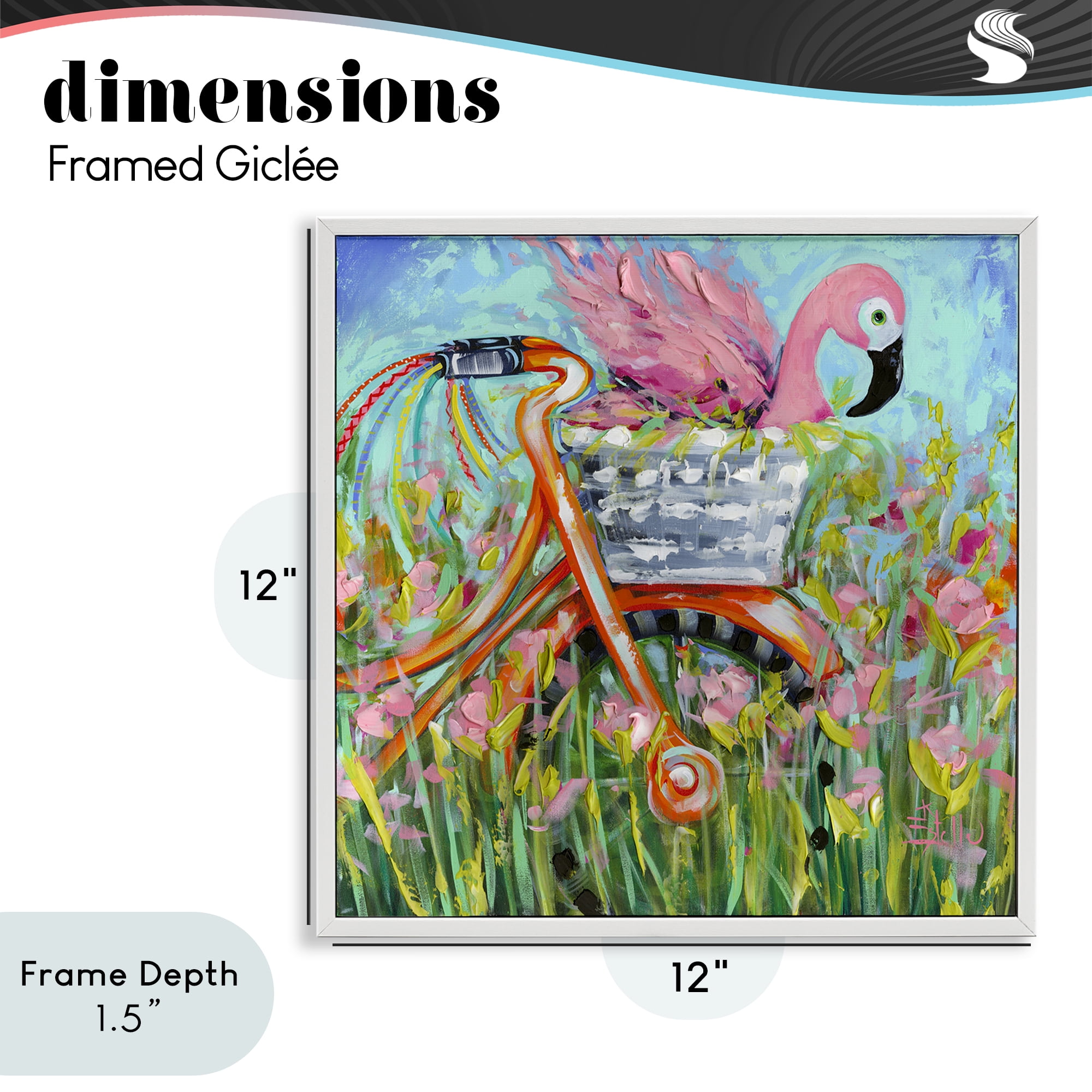 Stupell Industries Flamingo's Free Bicycle Ride White Framed Giclee Art, design by Estelle Grengs