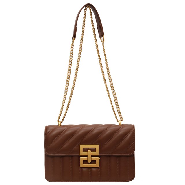 Bolso de hombro Mujer Bandolera acolchada de piel sintética con correa de cadena ( ) Café