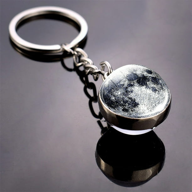 Glass Ball Keychain Luminous Double sided Planetary Key Ring Bag