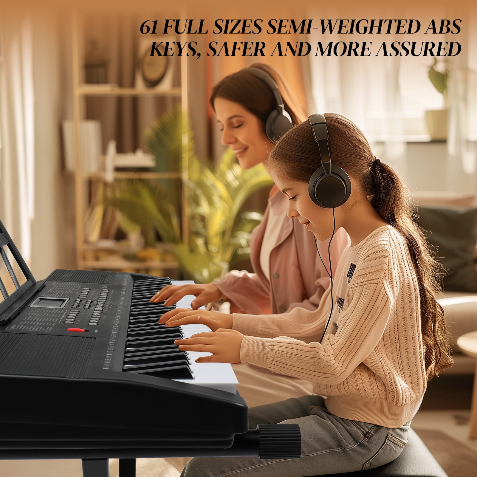 Ktaxon 61 Keys  Keyboard Piano with Lighted Keys, X-Stand, Piano Bench, Black