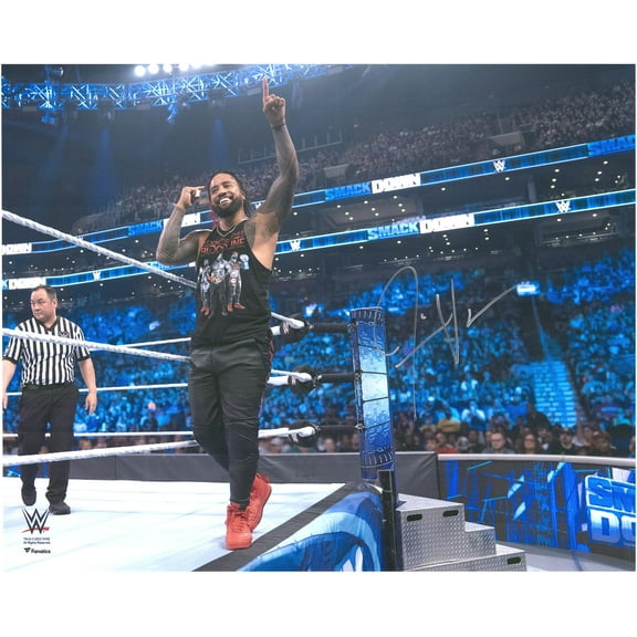 Jimmy Uso WWE Autographed 16" x 20" On Ring Apron 1's Up Photograph - Fanatics Authentic Certified