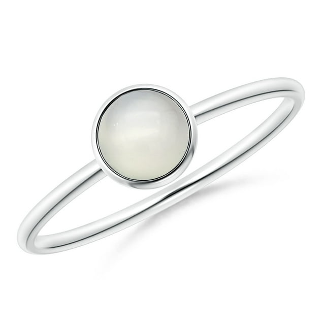 Angara Natural Moonstone Ring - Bezel Set Round Moonstone Stackable Ring in 14K White Gold for Women (Ring Size = 9)