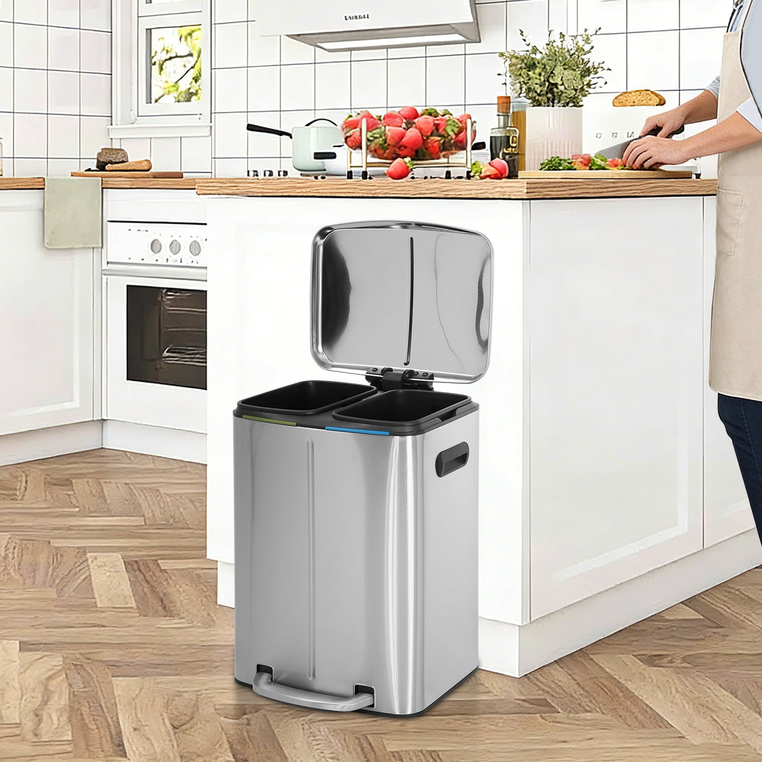 Kitchen Trash Can With Lid For Office Bedroom Bathroom Step Trash Bin Fingerprint-Proof Brushed Stainless Steel Garbage Can 10 Gallon/ 40L