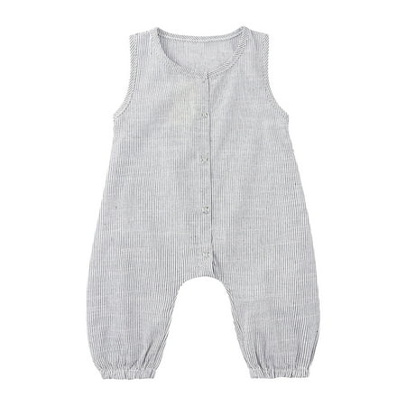 

Penkiiy Toddler Baby Boys Girls Cute Solid Color Stripe Sleeveless Button Romper Jumpsuit s for Baby Girls for 9-12 Months Kids White 2023 Summer Deal