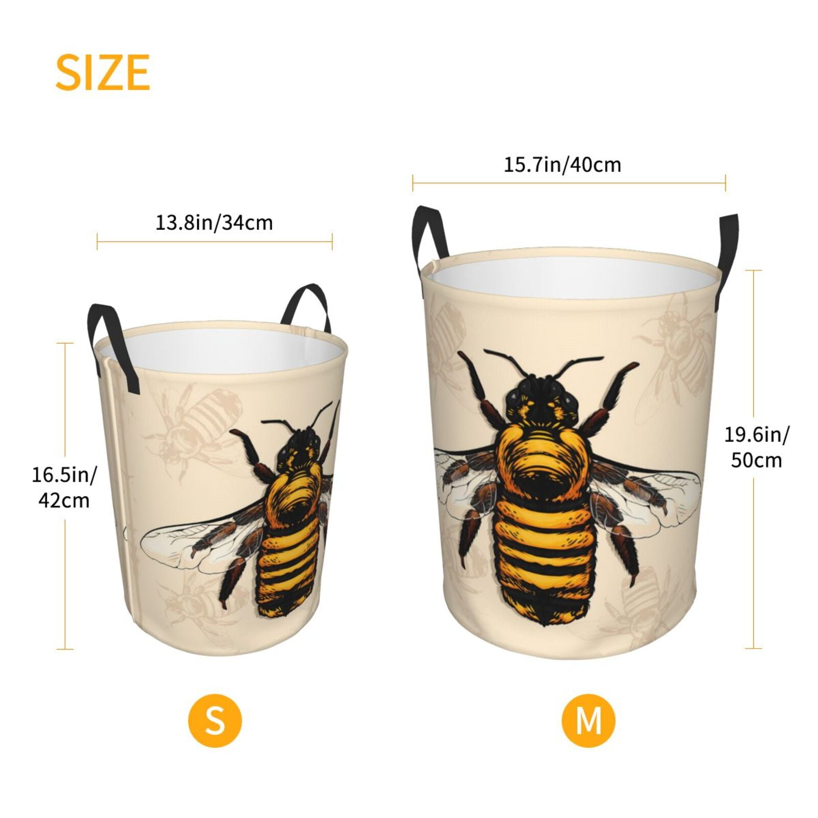 Large Laundry Basket with Handles - Honey Bee Kids Baby Dirty Clothes Laundry Hamper for Bedroom Aesthetic