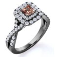 thumbnail image 1 of JeenMata Anillo de Compromiso Gótico Elegante de Oro Negro de 18 K sobre Plata con Morganita Tallada en Forma Cuadrada de 1 Quilate, Banda Retorcida, Pavé y Doble Halo, 1 of 6