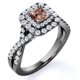 thumbnail image 1 of JeenMata Anillo de Compromiso Gótico Elegante de Oro Negro de 18 K sobre Plata con Morganita Tallada en Forma Cuadrada de 1 Quilate, Banda Retorcida, Pavé y Doble Halo, 1 of 6
