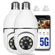 E27 Light Bulb Camera , 2.4GHz & 5G WiFi Security Cameras Wireless Outdoor, 1080p Wireless Cameras for Home Security, Indoor Security Camera System 2Pcs