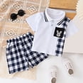 thumbnail image 2 of Odeerbi 1-8 Años Niños Trajes de Verano Plaid Algodón Cuello de Botón Camiseta Manga Corta Pantalones Cortos Conjunto de Dos Piezas, 2 of 5