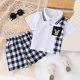 thumbnail image 2 of Odeerbi 1-8 Años Niños Trajes de Verano Plaid Algodón Cuello de Botón Camiseta Manga Corta Pantalones Cortos Conjunto de Dos Piezas, 2 of 5