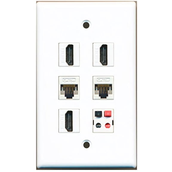 RiteAV - 3 HDMI 2 Port Cat5e Ethernet White 1 Port Speaker Wall Plate