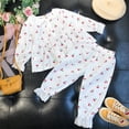 thumbnail image 1 of Conjunto de pijamas de encaje para bebé y niña, camisa de algodón + pantalón, 2 piezas, primavera y verano, ropa de dormir con botones y manga larga, traje de salón para el hogar, 1 of 3