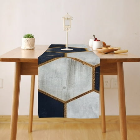 

White Navy Hexagons (2) Table Runner Seasonal Fall Winter Kitchen Dining Table Decoration for Home Party Decor 13 x 48 Inch