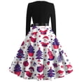 thumbnail image 3 of Christmas Dresses for Women 2024 Women's Trendy Christmas Element Print Long Sleeve Vintage A Line Slim Hepburn Dress Ribbon Bow Belt Sexy Party Christmas Dresses, 3 of 3