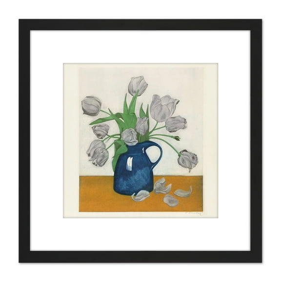 Everbag Tulip Flowers Jug Etching 8X8 Inch Square Wooden Framed Wall Art Print Picture with Mount