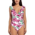 thumbnail image 2 of Yiaed Flamingo Print Women's Ruffled One Piece Swimsuit V Neck Swimwear Slimming Monokini for Woman-XX-Large, 2 of 8